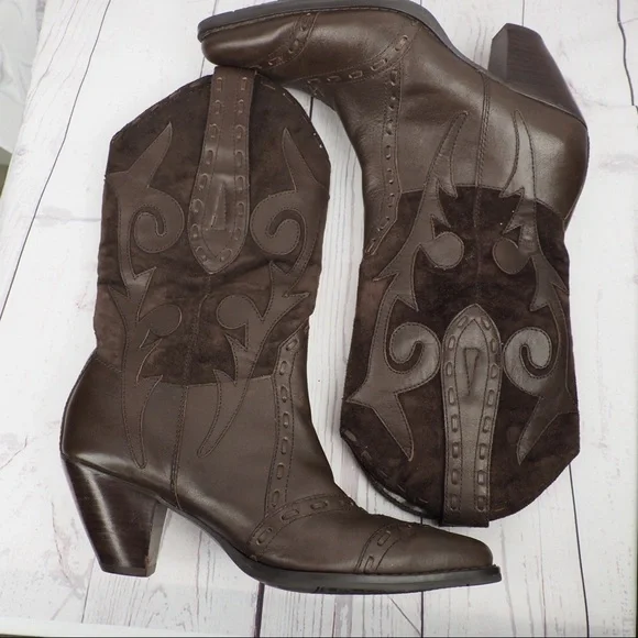 Bass Palomino 7 brown leather suede cowgirl boots - Picture 10 of 16